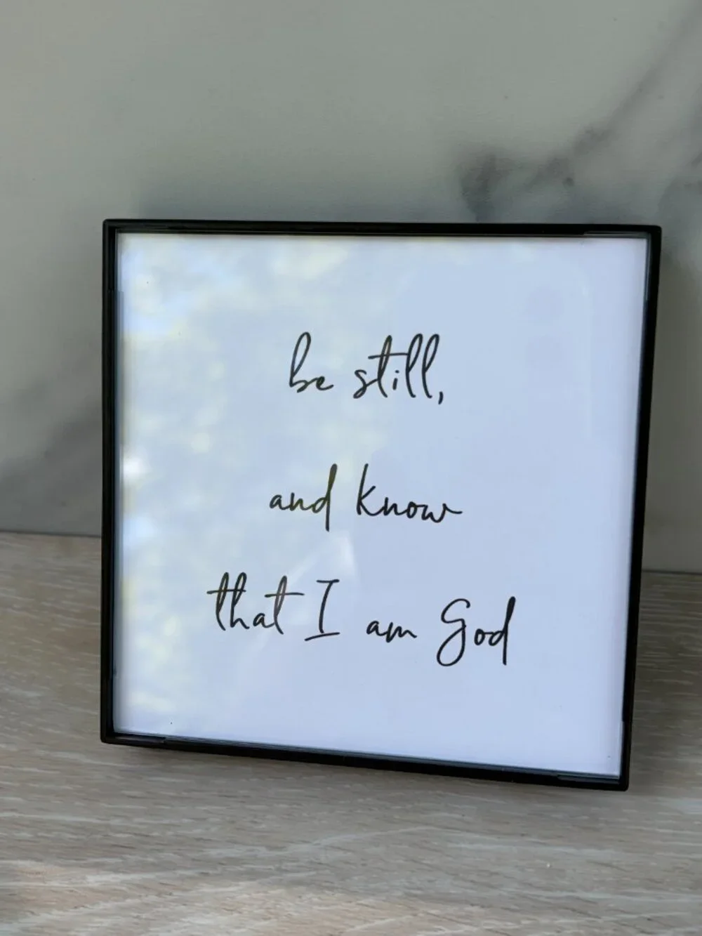 Be Still And Know Framed Art Print 4x4 Black Christian Modern Tiered Tray Shelf